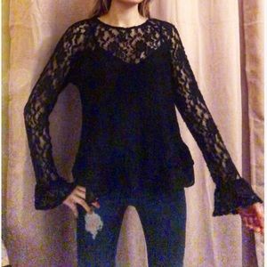 NWT Altard State Black Long Sleeve Lace Top